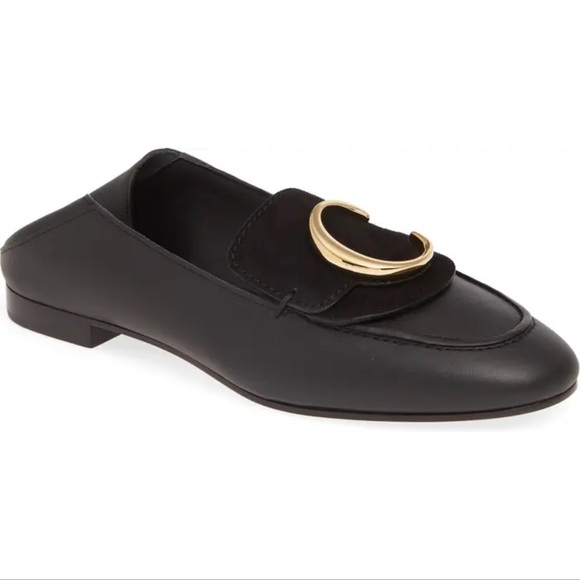 Chloe C Logo Convertible Suede Mule Nubuck Leather Loafers - Picture 1 of 12